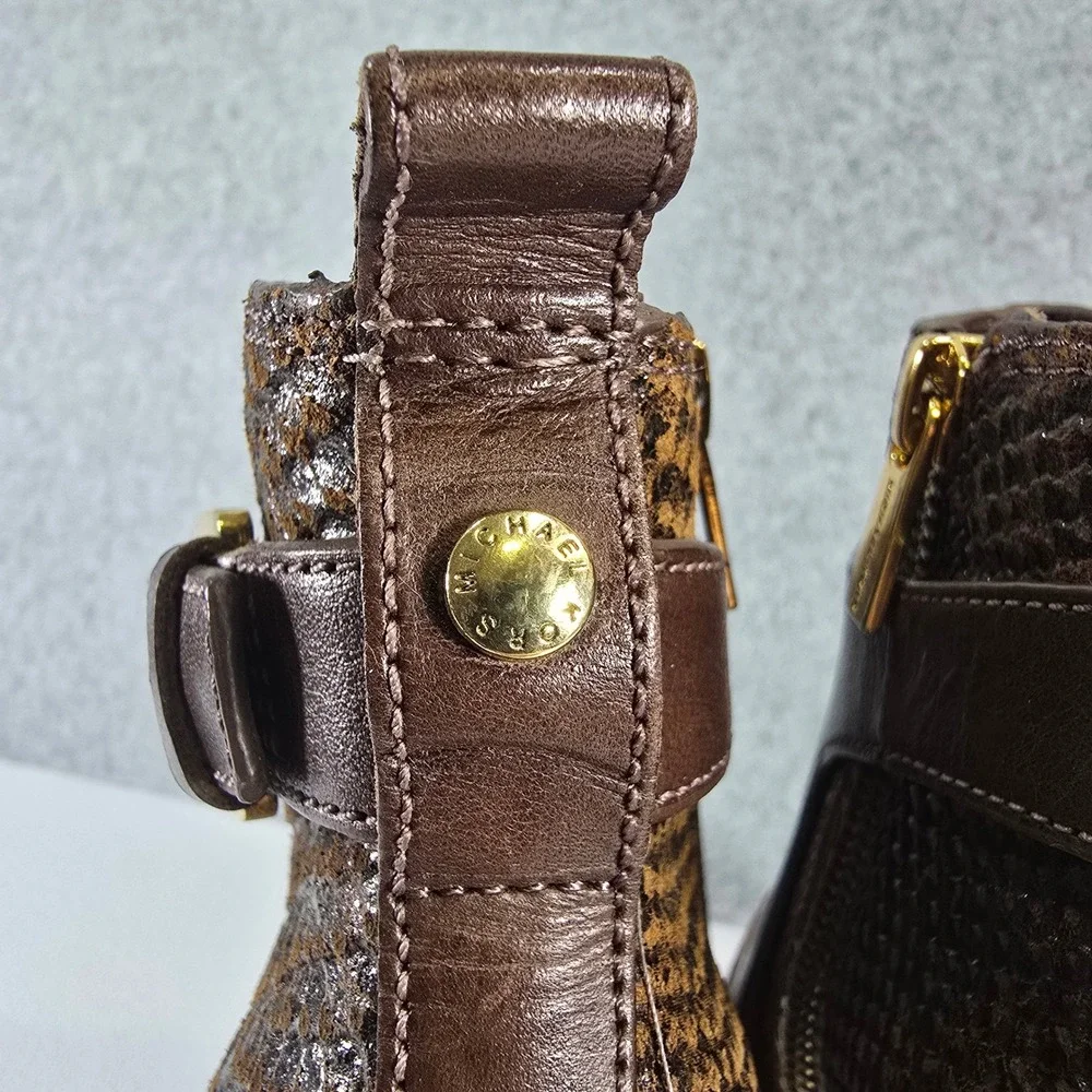 Michael Kors Brown Snakeskin Embossed Leather Platform Buckle Ankle Boots 5.5M